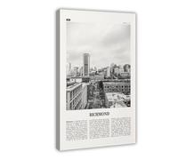 Richmond Black And White Downtown,Virginia, USA, United States, North America City Travel Landscape Canvas Modern Poster Wall Art Prints Paintings Living Room Bedroom Decor 12x18inch(30x45cm)