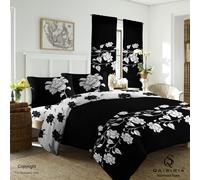 (Richmond Black, Double) 4Pcs Luxury Duvet Set Quilt Cover Fitted Sheet Pillow Cases or Matching Curtains