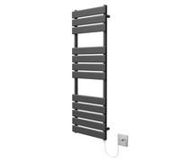 Richmond Black Electric Heated Towel Rail 400mm W x 1200mm H | Flat Panel, Bathroom Towel Radiator, Wall Mounted