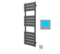 Richmond Black Electric Heated Towel Rail 400mm W x 1200mm H + Timer | Includes 7 Day/Thermostat, Flat Panel, Bathroom Towel Radiator, Wall Mounted