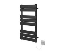 Richmond Black Electric Heated Towel Rail 400mm W x 800mm H | Flat Panel, Bathroom Towel Radiator, Wall Mounted