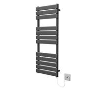 Richmond Black Electric Heated Towel Rail 500mm W x 1200mm H | Flat Panel, Bathroom Towel Radiator, Wall Mounted