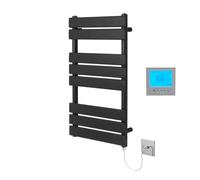 Richmond Black Electric Heated Towel Rail 500mm W x 800mm H + Timer | Includes 7 Day/Thermostat, Flat Panel, Bathroom Towel Radiator, Wall Mounted