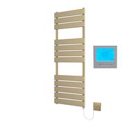 Richmond Brushed Brass Electric Heated Towel Rail 400mm W x 1200mm + Timer | Includes 7 Day Timer/Thermostat, Flat Panel, Bathroom Towel Radiator, Wall Mounted