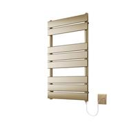 Richmond Brushed Brass Electric Heated Towel Rail 400mm W x 800mm H | Flat Panel, Bathroom Towel Radiator, Wall Mounted
