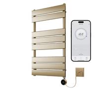 Richmond Brushed Brass WiFi Electric Heated Towel Rail 500mm W x 800mm H | Smart WiFi Controlled, Flat Design, 7 Day Programming, App Compatibility, Wall Mounted