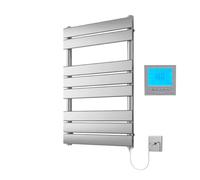 Richmond Electric Heated Towel Rail Chrome 400mm W x 800mm H + Timer | Includes 7 Day Timer/Thermostat, Flat Panel, Bathroom Towel Radiator, Wall Mounted