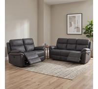 Richmond Electric Recliner Sofa Suite - 3+2 Seater - Charcoal - Leather Look Fabric
