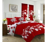 (Richmond Red, Double) 4Pcs Luxury Duvet Set Quilt Cover Fitted Sheet Pillow Cases or Matching Curtains