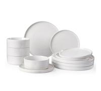 Richmount Dinner Set for 4, 12 Pieces Stoneware Plates and Bowls Sets Dinnerware Sets Chip and Scratch Resistant Modern Speckled Ceramic Dish Set Service for 4, Series Nebula, White