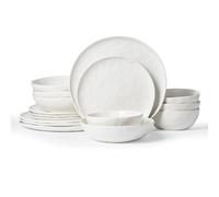 Richmount Dinner Sets for 4 People, 16 Pieces Modern Porcelain Plates and Bowls Set, Dinnerware Sets Chip Resistant, Microwave & Dishwasher Safe, Ceramic Dish Set Service for 4, Polar White