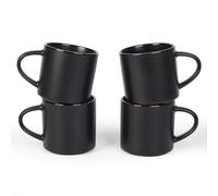 Richmount Halo Coffee Mugs Set of 4, 13oz/370ml Stoneware Tea Cups with Large Handle and Burgundy Trim for Latte/Cappuccino/Milk/Cocoa/Tea, Microwave & Dishwasher Safe, Black