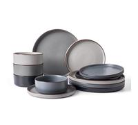 Richmount Halo Plates and Bowls Set, 12 Pieces Dinner Set for 4, Stoneware Dinnerware Sets with Dinner Plates/Salad Plate/Cereal Bowls, Dishwasher & Microwave Safe, Multi-Color