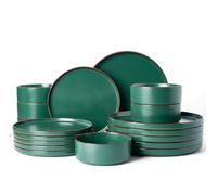 Richmount Halo Plates and Bowls Set, 18 Pieces Dinner Sets for 6 People, Stoneware Dinnerware Sets with Dinner Plates/Salad Plate/Cereal Bowls, Dishwasher & Microwave Safe, Dark Green