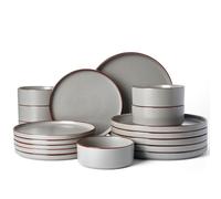 Richmount Halo Plates and Bowls Set, 18 Pieces Dinner Sets for 6 People, Stoneware Dinnerware Sets with Dinner Plates/Salad Plate/Cereal Bowls, Dishwasher & Microwave Safe, Dark Grey