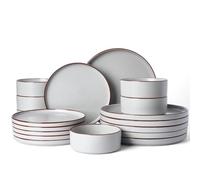 Richmount Halo Plates and Bowls Set, 18 Pieces Dinner Sets for 6 People, Stoneware Dinnerware Sets with Dinner Plates/Salad Plate/Cereal Bowls, Dishwasher & Microwave Safe, Light Gray
