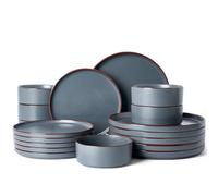 Richmount Halo Plates and Bowls Set, 18 Pieces Dinner Sets for 6 People, Stoneware Dinnerware Sets with Dinner Plates/Salad Plate/Cereal Bowls, Dishwasher & Microwave Safe, Charcoal Grey