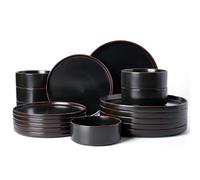 Richmount Halo Plates and Bowls Set, 18 Pieces Dinner Sets for 6 People, Stoneware Dinnerware Sets with Dinner Plates/Salad Plate/Cereal Bowls, Dishwasher & Microwave Safe, Black
