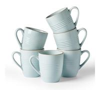 Richmount Jupiter Coffee Mugs Set of 6, 14oz/400ml Stoneware Tea Cups with Large Handle for Latte/Cappuccino/Milk/Cocoa/Tea, Microwave & Dishwasher Safe, Light Blue