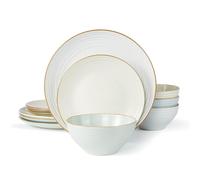 Richmount Jupiter Dinner Set for 4, Reactive Glaze Plates and Bowls Set, 12 Pieces Stoneware with Gold Rim, Scratch Resistant Dinnerware Service for 4, Microwave & Dishwasher Safe, Multi-Color