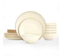 Richmount Jupiter Dinner Sets for 6 People, Reactive Glaze Plates and Bowls Set, 18 Pieces Stoneware with Gold Rim, Scratch Resistant Dinnerware Service for 6, Microwave & Dishwasher Safe, Cream White