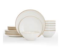 Richmount Jupiter Plates and Bowls Set, Reactive Glaze Dinner Sets for 6 People, 18 Pieces Stoneware with Gold Rim, Scratch Resistant Dinnerware Service for 6, Microwave & Dishwasher Safe, White