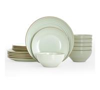 Richmount Jupiter Plates and Bowls Set, Reactive Glaze Dinner Sets for 6 People, 18 Pieces Stoneware with Gold Rim, Scratch Resistant Dinnerware Service for 6, Microwave & Dishwasher Safe, Light Green