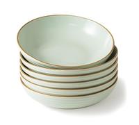 Richmount Jupiter Stoneware Pasta Bowls Set of 6, Salad/Cereal/Soup Bowl 22cm 887ml, Classic Bowl for All Pasta Dishes, Microwave and Dishwasher Safe, Serving Bowls Set of 6, Light Green