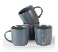 Richmount Mercury Coffee Mugs Set of 4, 13oz/370ml Stoneware Tea Cups with Large Handle and Burgundy Trim for Latte/Cappuccino/Milk/Cocoa/Tea, Microwave & Dishwasher Safe, Charcoal Gray