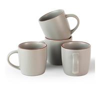 Richmount Mercury Coffee Mugs Set of 4, 13oz/370ml Stoneware Tea Cups with Large Handle and Burgundy Trim for Latte/Cappuccino/Milk/Cocoa/Tea, Microwave & Dishwasher Safe, Dark Gray