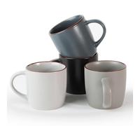 Richmount Mercury Coffee Mugs Set of 4, 13oz/370ml Stoneware Tea Cups with Large Handle and Burgundy Trim for Latte/Cappuccino/Milk/Cocoa/Tea, Microwave & Dishwasher Safe, Multi-Color