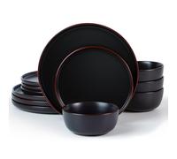 Richmount Mercury Plates and Bowls Sets, Speckled 12-Piece Plate Set, Stoneware Dinner Set for 4 with Dinner Plates, Dessert Plates, Cereal Bowls, Microwave & Dishwasher Safe, Black