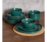 Richmount Mercury Plates and Bowls Sets, Speckled 12-Piece Plate Set, Stoneware Dinner Set for 4 with Dinner Plates, Dessert Plates, Cereal Bowls, Microwave & Dishwasher Safe, Dark Green