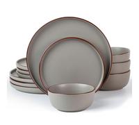 Richmount Mercury Plates and Bowls Sets, Speckled 12-Piece Plate Set, Stoneware Dinner Set for 4 with Dinner Plates, Dessert Plates, Cereal Bowls, Microwave & Dishwasher Safe, Dark Gray