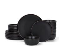 Richmount Mercury Plates and Bowls Sets, Speckled 18-Piece Plate Set, Stoneware Dinner Set for 6 with Dinner Plates, Dessert Plates, Cereal Bowls, Microwave & Dishwasher Safe, Black