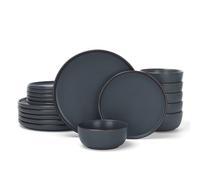 Richmount Mercury Plates and Bowls Sets, Speckled 18-Piece Plate Set, Stoneware Dinner Set for 6 with Dinner Plates, Dessert Plates, Cereal Bowls, Microwave & Dishwasher Safe, Charcoal Gray