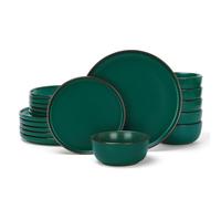 Richmount Mercury Plates and Bowls Sets, Speckled 18-Piece Plate Set, Stoneware Dinner Set for 6 with Dinner Plates, Dessert Plates, Cereal Bowls, Microwave & Dishwasher Safe, Dark Green