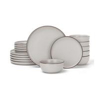 Richmount Mercury Plates and Bowls Sets, Speckled 18-Piece Plate Set, Stoneware Dinner Set for 6 with Dinner Plates, Dessert Plates, Cereal Bowls, Microwave & Dishwasher Safe, Light Gray