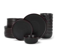 Richmount Mercury Plates and Bowls Sets, Speckled 24-Piece Plate Set, Stoneware Dinner Set for 8 with Dinner Plates, Dessert Plates, Cereal Bowls, Microwave & Dishwasher Safe, Black