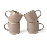 Richmount Milkyway Coffee Mugs Set of 4, 12oz/340ml Stoneware Tea Cups with Large Handle for Latte/Cappuccino/Milk/Cocoa/Tea, Microwave & Dishwasher Safe, Cinnamon Brown