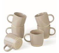 Richmount Milkyway Coffee Mugs Set of 6, 12oz/340ml Stoneware Tea Cups with Large Handle for Latte/Cappuccino/Milk/Cocoa/Tea, Microwave & Dishwasher Safe, Cinnamon Brown