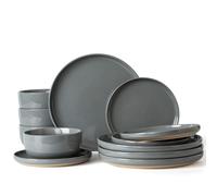 Richmount Milkyway Plates and Bowls Set, 12 Piece Dinner Set, Speckled Stoneware Dinner Set for 4, Chip and Scratch Resistant Dinnerware Sets, Dishwasher & Microwave Safe, Dark Gray