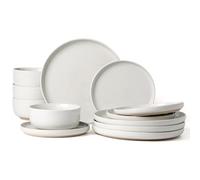 Richmount Milkyway Plates and Bowls Set, 12 Piece Dinner Set, Speckled Stoneware Dinner Set for 4, Chip and Scratch Resistant Dinnerware Sets, Dishwasher & Microwave Safe, White