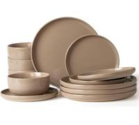 Richmount Milkyway Plates and Bowls Set, 12 Piece Dinner Set, Speckled Stoneware Dinner Set for 4, Chip and Scratch Resistant Dinnerware Sets, Dishwasher & Microwave Safe, Cinnamon Brown
