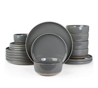 Richmount Milkyway Plates and Bowls Set, 18 Piece Dinner Set, Speckled Stoneware Dinner Sets for 6 People, Chip and Scratch Resistant Dinnerware Sets, Dishwasher & Microwave Safe, Dark Gray