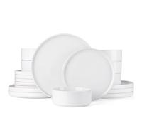 Richmount Nebula Dinner Sets for 6 People, 18PC Speckled Stoneware Set, Scratch Resistant Dinnerware Sets, Dishwasher & Microwave Safe, Dining Plates and Bowls Sets, White with Speckled
