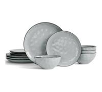 Richmount Ocean 12 Piece Dinner Set, 3D Wave Relief Irregularly Shaped Plates and Bowls Set, Dinner Sets for 4, Reactive Glaze Dinnerware Sets, Dishwasher & Microwave Safe, Stylish & Durable, Grey