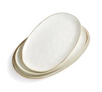 Richmount Ocean Serving Platter, Oval 15.67/14.1/12.6 inch Serving Dishes for Entertaining, Microwave Dishwasher Safe, Stoneware Serving Trays for Party, Turkey, Cheese, Beige