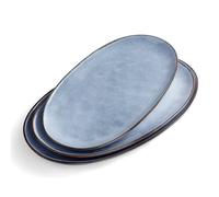Richmount Ocean Serving Platter, Oval 15.67/14.1/12.6 inch Serving Dishes for Entertaining, Microwave Dishwasher Safe, Stoneware Serving Trays for Party, Turkey, Cheese, Blue
