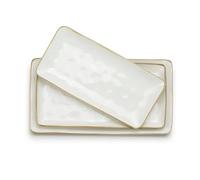 Richmount Ocean Serving Platter, Rectangular 15.59/14.3/12.9 inch Serving Dishes for Entertaining, Serving Bowls, Microwave Safe, Stoneware Serving Trays for Party, Turkey, Cheese, Beige
